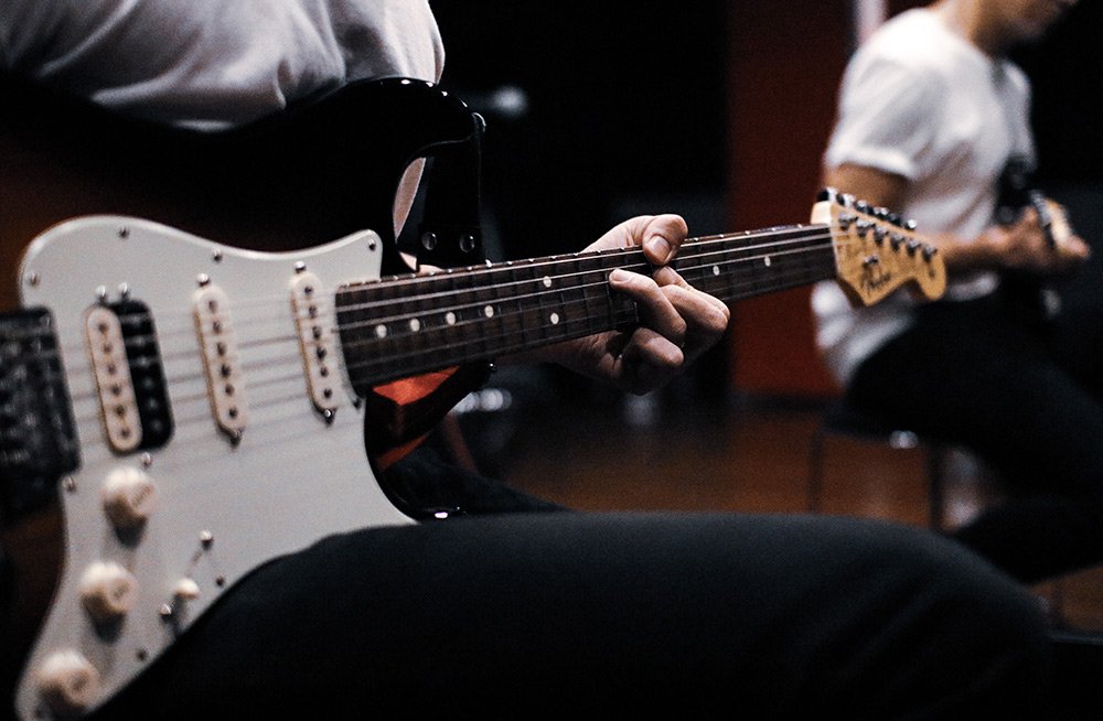 Stratocaster guitar recording in studio